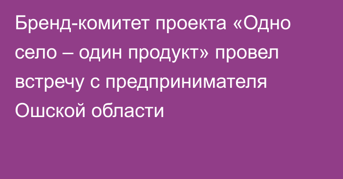 Бренд-комитет проекта «Одно село – один продукт» провел встречу с предпринимателя Ошской области