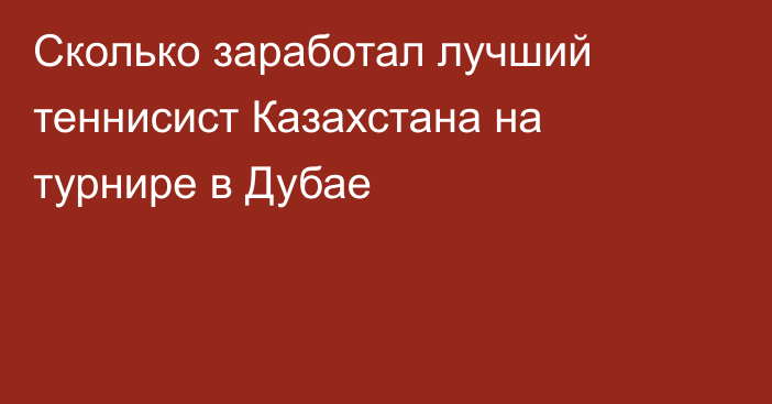 Сколько заработал лучший теннисист Казахстана на турнире в Дубае