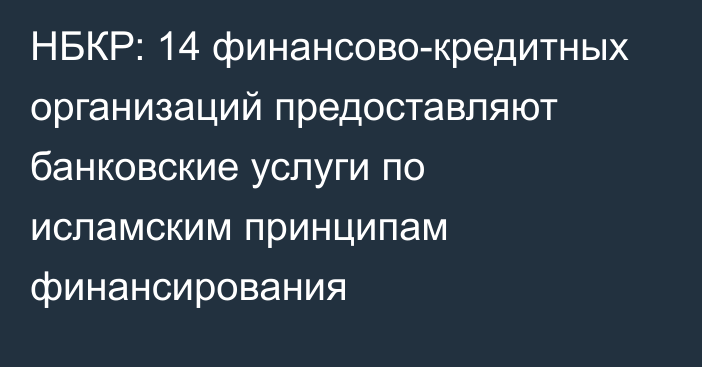 НБКР: 14 финансово-кредитных организаций предоставляют банковские услуги по исламским принципам финансирования