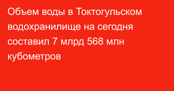 Объем воды в Токтогульском водохранилище на сегодня составил 7 млрд 568 млн кубометров