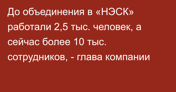 До объединения в «НЭСК» работали 2,5 тыс. человек, а сейчас более 10 тыс. сотрудников, - глава компании