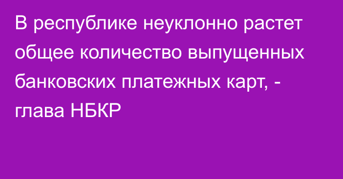 В республике неуклонно растет общее количество выпущенных банковских платежных карт, - глава НБКР