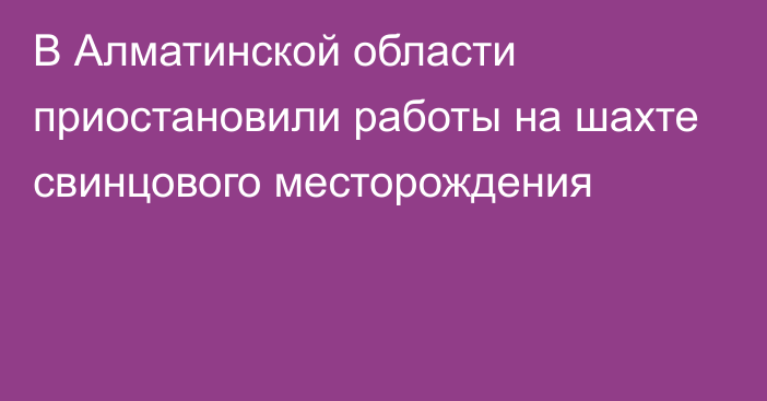 В Алматинской области приостановили работы на шахте свинцового месторождения