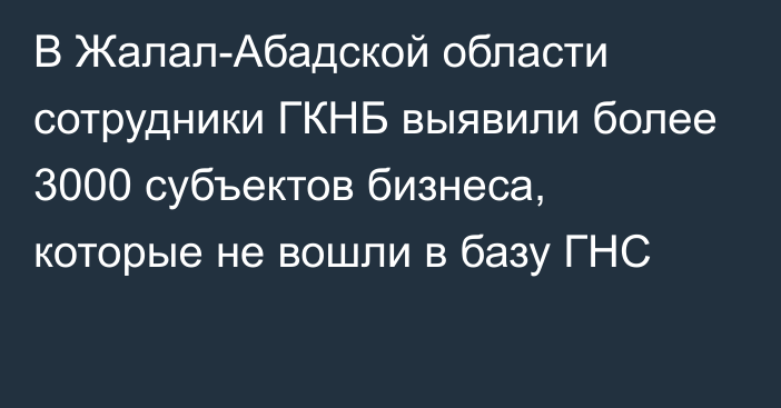 В Жалал-Абадской области сотрудники ГКНБ выявили более 3000 субъектов бизнеса, которые не вошли в базу ГНС