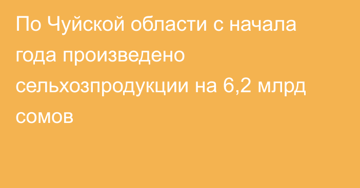 По Чуйской области с начала года произведено сельхозпродукции на 6,2 млрд сомов