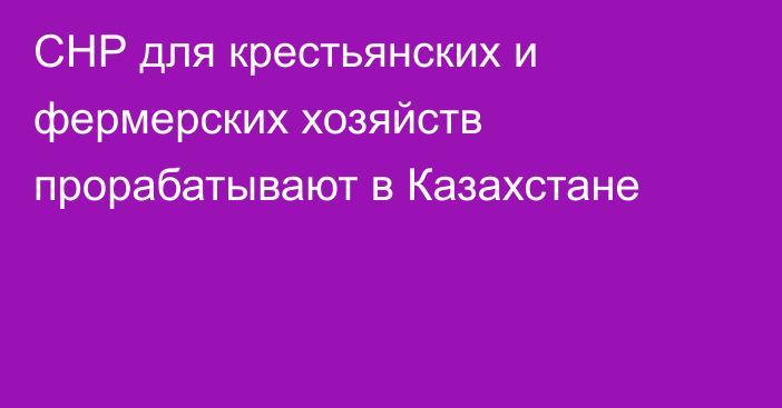 СНР для крестьянских и фермерских хозяйств прорабатывают в Казахстане