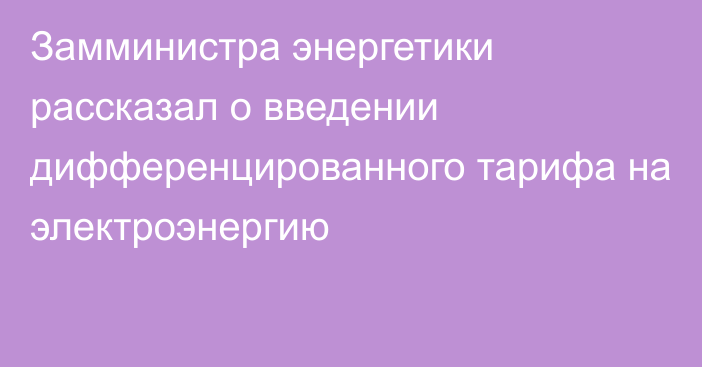 Замминистра энергетики рассказал о введении дифференцированного тарифа на электроэнергию