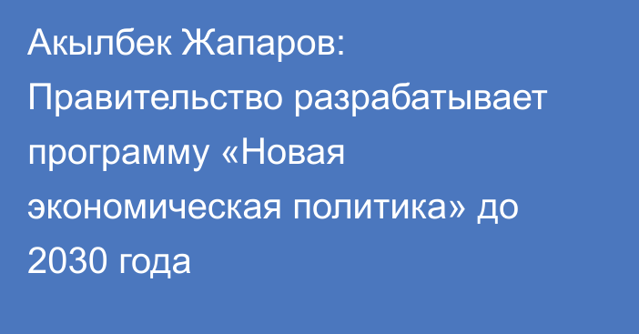 Акылбек Жапаров: Правительство разрабатывает программу «Новая экономическая политика» до 2030 года