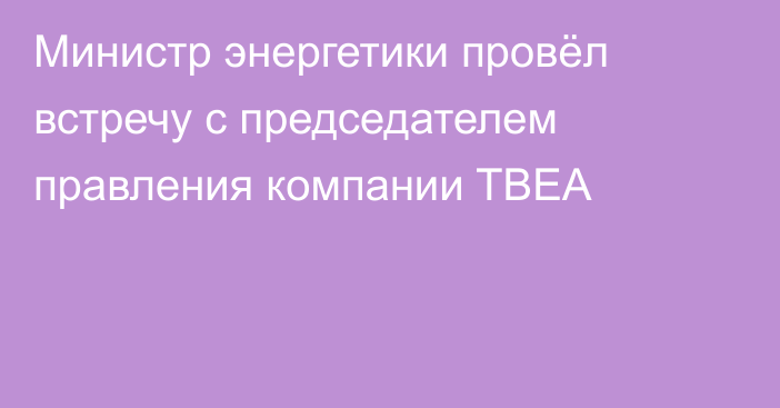 Министр энергетики провёл встречу с председателем правления компании TBEA