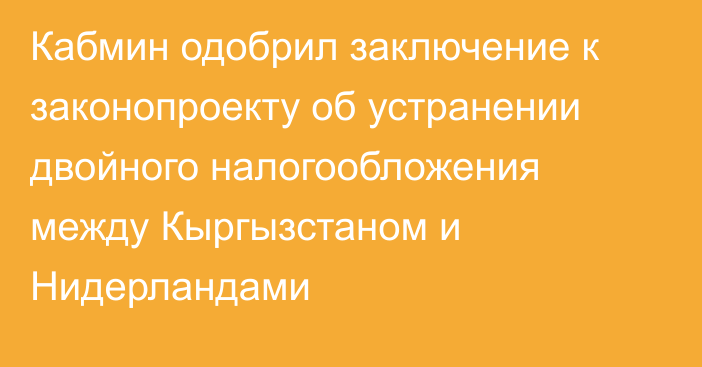 Кабмин одобрил заключение к законопроекту об устранении двойного налогообложения между Кыргызстаном и Нидерландами