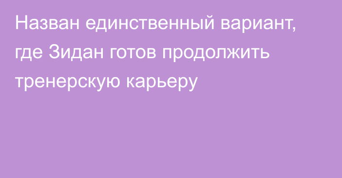 Назван единственный вариант, где Зидан готов продолжить тренерскую карьеру