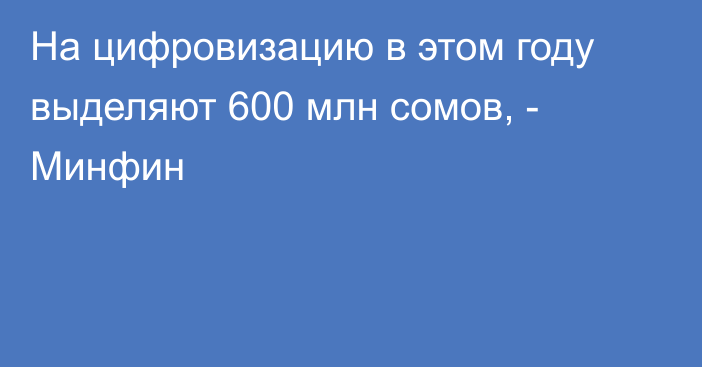 На цифровизацию в этом году выделяют 600 млн сомов, - Минфин