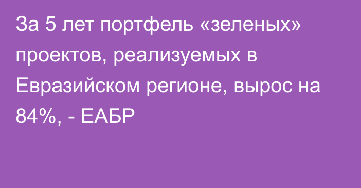 За 5 лет портфель «зеленых» проектов, реализуемых в Евразийском регионе, вырос на 84%, - ЕАБР