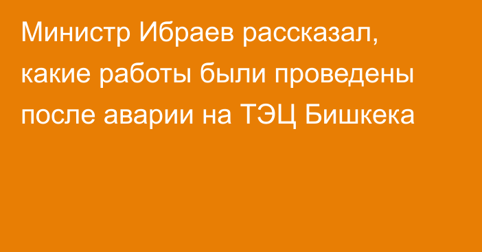 Министр Ибраев рассказал, какие работы были проведены после аварии на ТЭЦ Бишкека