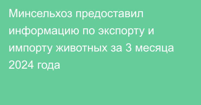 Минсельхоз предоставил информацию по экспорту и импорту животных за 3 месяца 2024 года