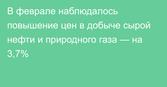 В феврале наблюдалось повышение цен в добыче сырой нефти и природного газа — на 3,7%