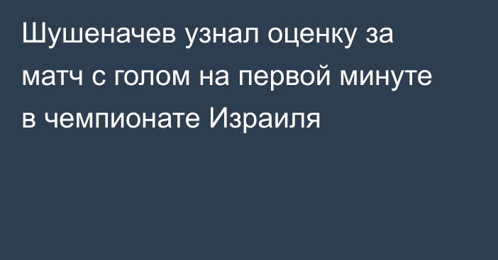 Шушеначев узнал оценку за матч с голом на первой минуте в чемпионате Израиля