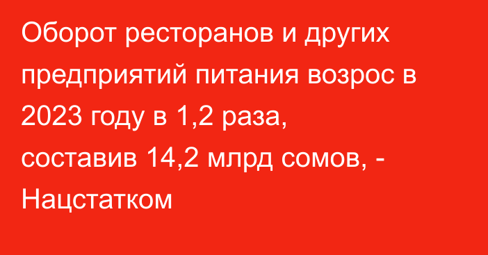 Оборот ресторанов и других предприятий питания возрос в 2023 году в 1,2 раза, составив 14,2 млрд сомов, - Нацстатком