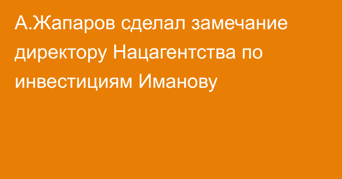 А.Жапаров сделал замечание директору Нацагентства по инвестициям Иманову