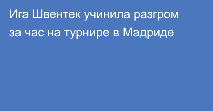 Ига Швентек учинила разгром за час на турнире в Мадриде