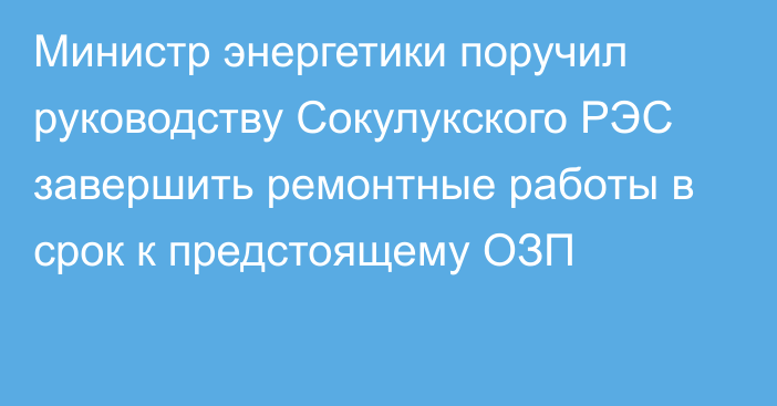 Министр энергетики поручил руководству Сокулукского РЭС завершить ремонтные работы в срок к предстоящему ОЗП