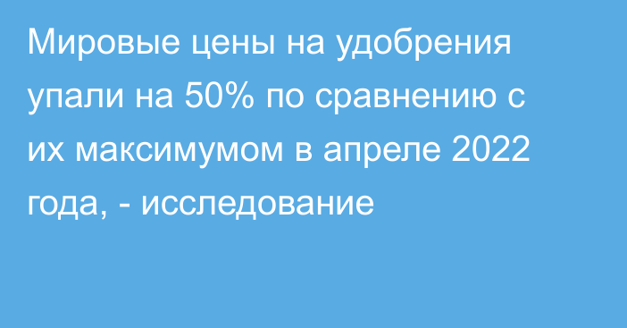 Мировые цены на удобрения упали на 50% по сравнению с их максимумом в апреле 2022 года, - исследование