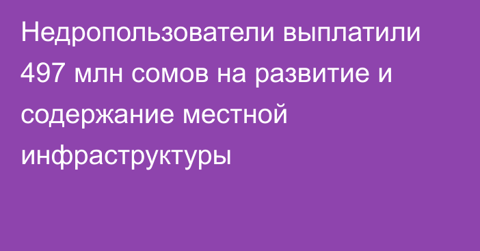 Недропользователи выплатили 497 млн сомов на развитие и содержание местной инфраструктуры