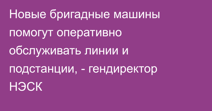 Новые бригадные машины помогут оперативно обслуживать линии и подстанции, - гендиректор НЭСК