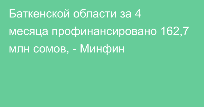 Баткенской области за 4 месяца профинансировано 162,7 млн сомов, - Минфин