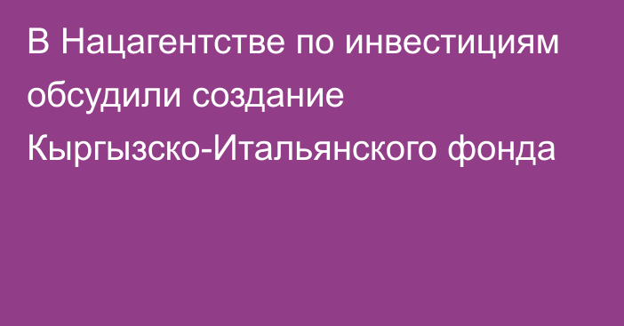 В Нацагентстве по инвестициям обсудили создание Кыргызско-Итальянского фонда