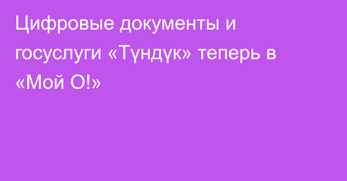 Цифровые документы и госуслуги «Түндүк» теперь в «Мой О!»