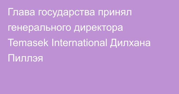 Глава государства принял генерального директора Temasek International Дилхана Пиллэя