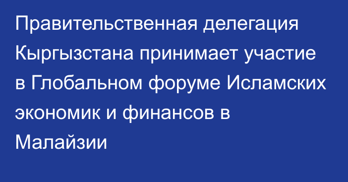 Правительственная делегация Кыргызстана принимает участие в Глобальном форуме Исламских экономик и финансов в Малайзии