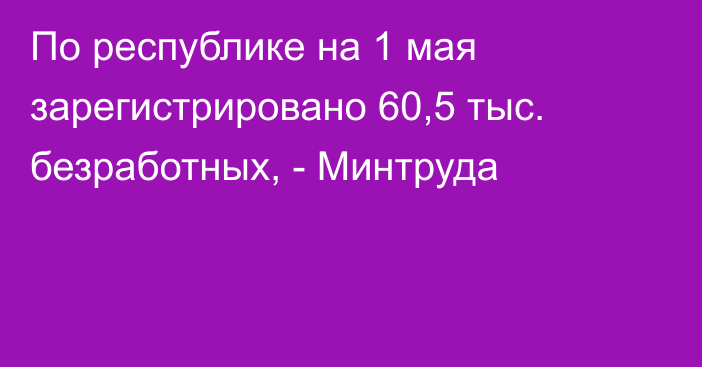 По республике на 1 мая зарегистрировано 60,5 тыс. безработных, - Минтруда