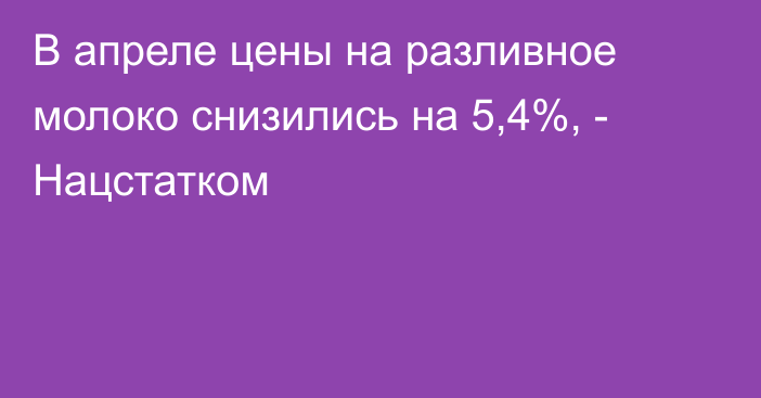 В апреле цены на разливное молоко снизились на 5,4%, - Нацстатком