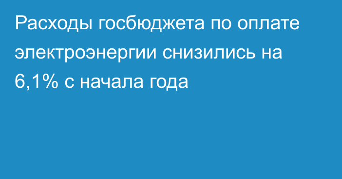 Расходы госбюджета по оплате электроэнергии снизились на 6,1% с начала года