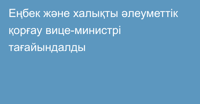 Еңбек және халықты әлеуметтік қорғау вице-министрі тағайындалды