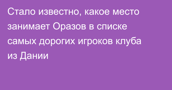 Стало известно, какое место занимает Оразов в списке самых дорогих игроков клуба из Дании