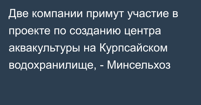 Две компании примут участие в проекте по созданию центра аквакультуры на Курпсайском водохранилище, - Минсельхоз