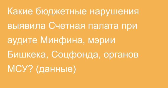 Какие  бюджетные нарушения выявила Счетная палата при аудите Минфина, мэрии Бишкека, Соцфонда, органов МСУ? (данные)