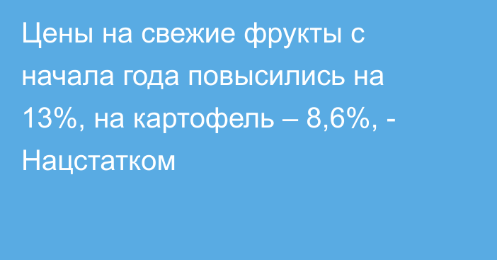 Цены на свежие фрукты с начала года повысились на 13%, на картофель – 8,6%, - Нацстатком