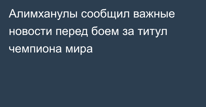 Алимханулы сообщил важные новости перед боем за титул чемпиона мира