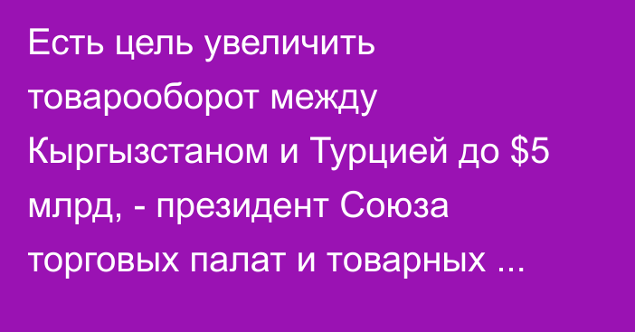 Есть цель увеличить товарооборот между Кыргызстаном и Турцией до $5 млрд, - президент Союза торговых палат и товарных бирж Турции