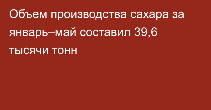 Объем производства сахара за январь–май составил 39,6 тысячи тонн