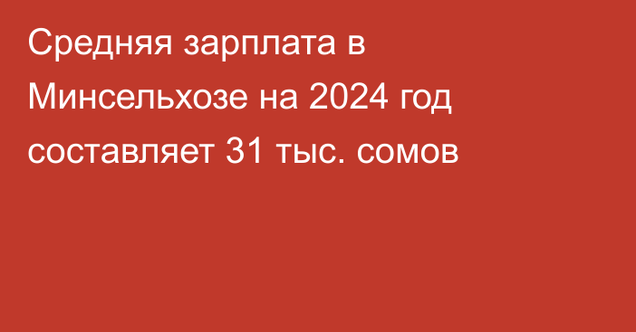 Средняя зарплата в Минсельхозе на 2024 год составляет 31 тыс. сомов