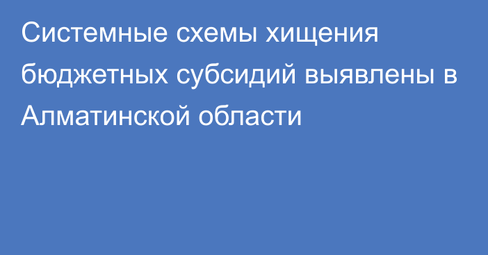 Системные схемы хищения бюджетных субсидий выявлены в Алматинской области