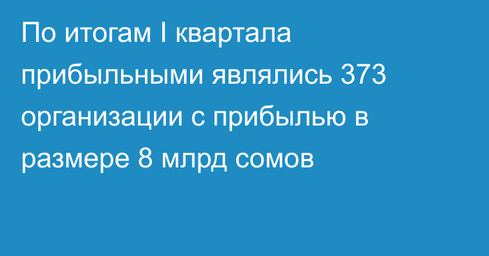 По итогам I квартала прибыльными являлись 373 организации с прибылью в размере 8 млрд сомов