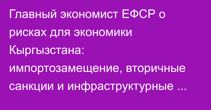 Главный экономист ЕФСР о рисках для экономики Кыргызстана: импортозамещение, вторичные санкции и инфраструктурные проекты