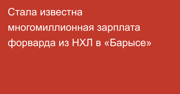 Стала известна многомиллионная зарплата форварда из НХЛ в «Барысе»