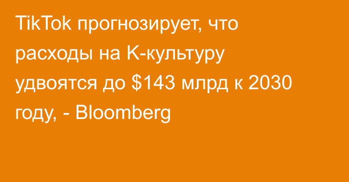 TikTok прогнозирует, что расходы на K-культуру удвоятся до $143 млрд к 2030 году, - Bloomberg
